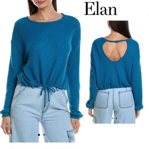 Elan Textured Indigo Blue Knit Top with Keyhole Back Size Medium